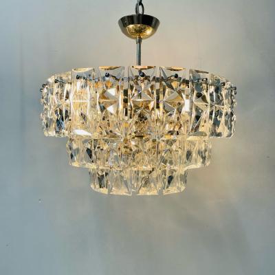 German Mid Century Modern Four Tier Chandelier Nickel Brass Geometric 1970s