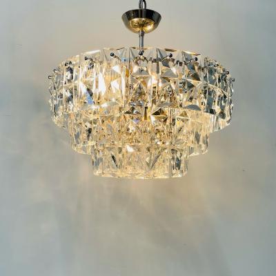 German Mid Century Modern Four Tier Chandelier Nickel Brass Geometric 1970s