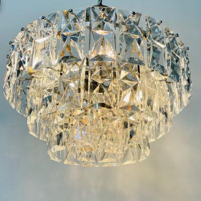 German Mid Century Modern Four Tier Chandelier Nickel Brass Geometric 1970s