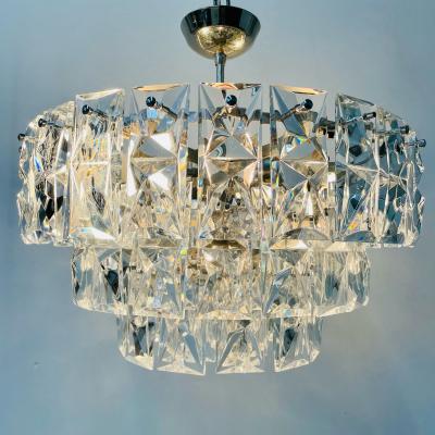 German Mid Century Modern Four Tier Chandelier Nickel Brass Geometric 1970s