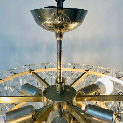 German Mid Century Modern Four Tier Chandelier Nickel Brass Geometric 1970s