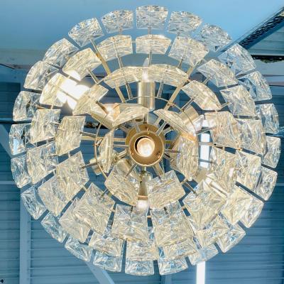 German Mid Century Modern Four Tier Chandelier Nickel Brass Geometric 1970s