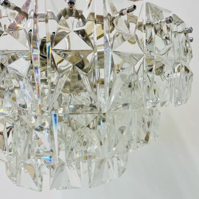 German Mid Century Modern Four Tier Chandelier Nickel Brass Geometric 1970s