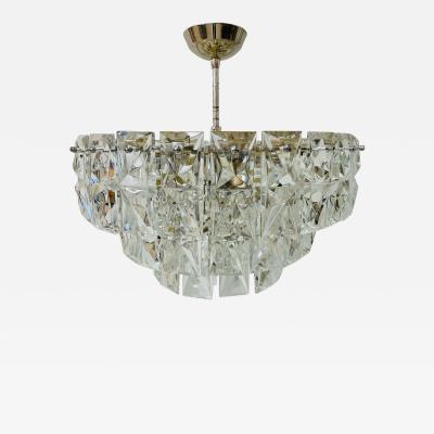 German Mid Century Modern Four Tier Chandelier Nickel Brass Geometric 1970s