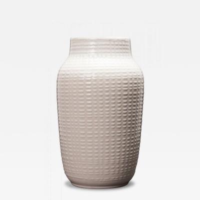 German Mid Century Raised Grid Textured White Porcelain Vase