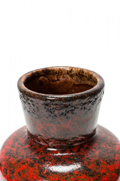 German Mid Century Red and Black Glazed Fat Lava Ceramic Vase