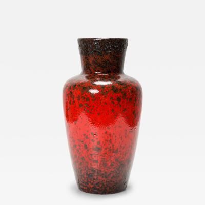 German Mid Century Red and Black Glazed Fat Lava Ceramic Vase