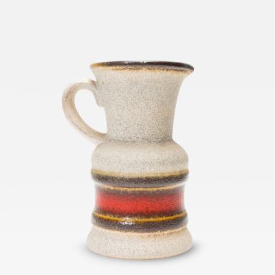 German Mid Century Textured Beige Brown and Red Glazed Ceramic Pitcher