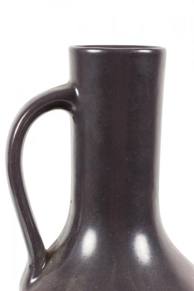 German Mid Century Vertical Vine Design Black Glazed Ceramic Handled Vase