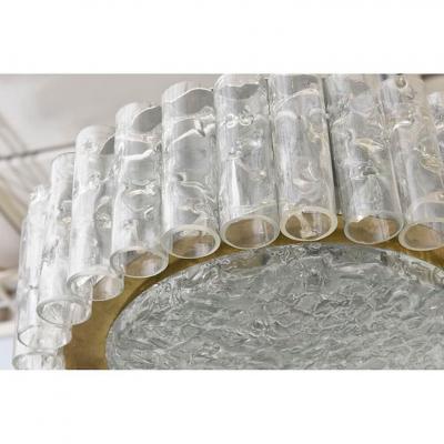 German Modern Hand Blown Glass and Brass Doria Flush Mount