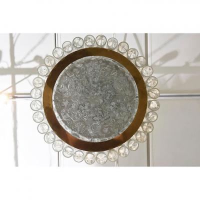 German Modern Hand Blown Glass and Brass Doria Flush Mount