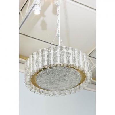 German Modern Hand Blown Glass and Brass Doria Flush Mount