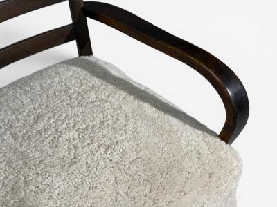 German Modern Lounge Chairs Oak Beige Shearling Germany 1940s
