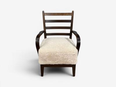 German Modern Lounge Chairs Oak Beige Shearling Germany 1940s