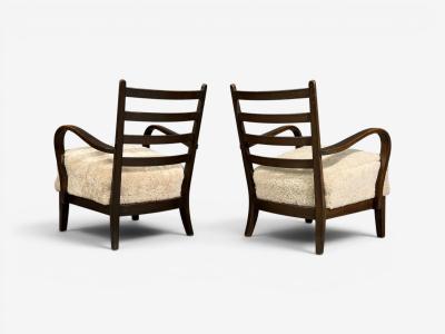 German Modern Lounge Chairs Oak Beige Shearling Germany 1940s