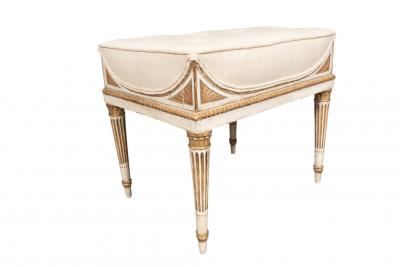 German Neoclassical Creme Painted and Giltwood Bench from Schloss Seelowitz