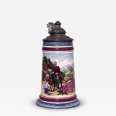 German Porcelain and Pewter Beer Stein