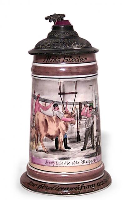 German Porcelain and Pewter Beer Stein