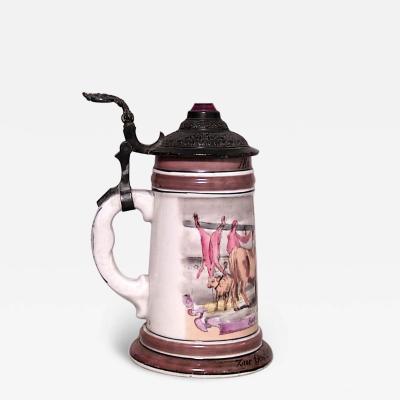 German Porcelain and Pewter Beer Stein