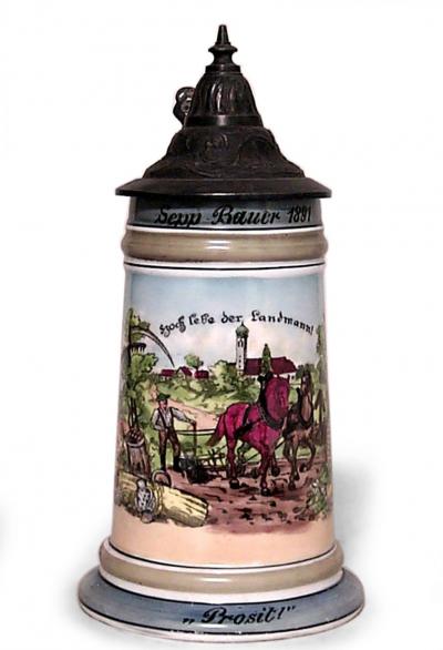 German Porcelain and Pewter Beer Stein