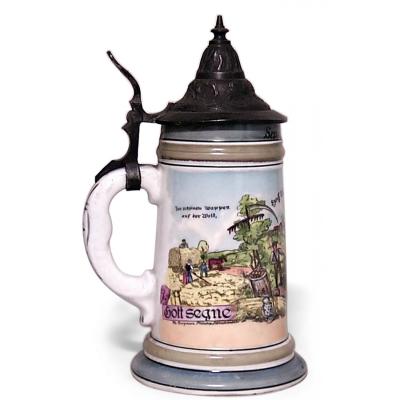 German Porcelain and Pewter Beer Stein