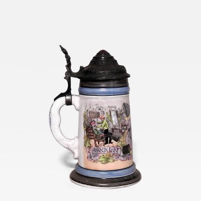German Porcelain and Pewter Beer Stein