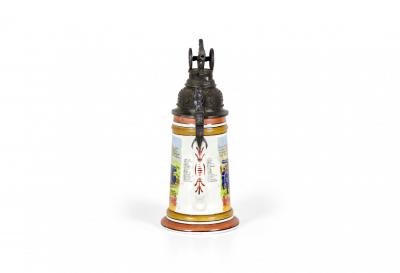 German Porcelain and Pewter Beer Stein