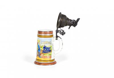 German Porcelain and Pewter Beer Stein