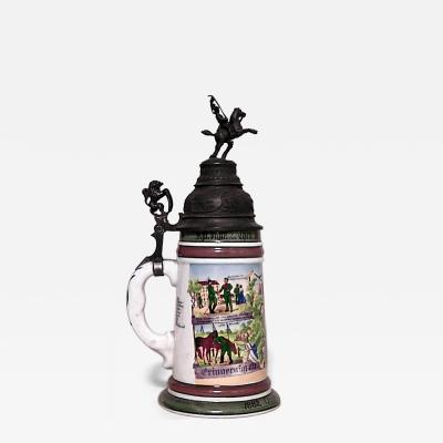 German Porcelain and Pewter Beer Stein