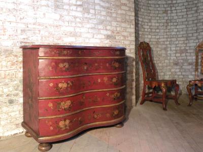 German Red Painted 18th Century Serpentine Front Commode