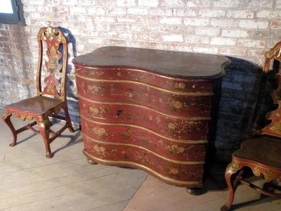 German Red Painted 18th Century Serpentine Front Commode