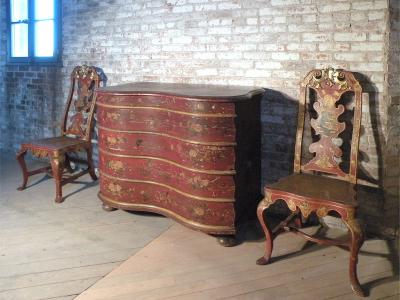 German Red Painted 18th Century Serpentine Front Commode