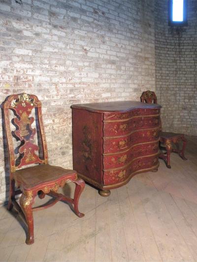German Red Painted 18th Century Serpentine Front Commode