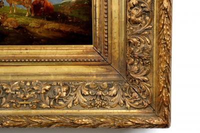 German School 19th Century Mountainscape Painting of Cattle and Sheep