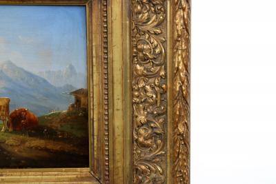 German School Alpine Landscape with Hiker and Livestock 19th Century