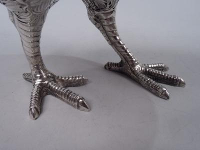 German Silver Barnyard Hen Spice Box with Funny Flouncy Tail