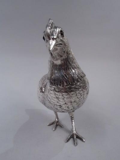 German Silver Barnyard Hen Spice Box with Funny Flouncy Tail