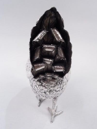 German Silver Barnyard Hen Spice Box with Funny Flouncy Tail
