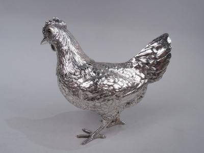German Silver Barnyard Hen Spice Box with Funny Flouncy Tail