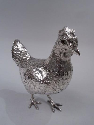 German Silver Barnyard Hen Spice Box with Funny Flouncy Tail