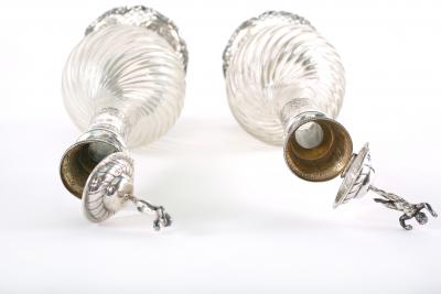 German Silver Mounted Cut Glass Pair Claret Jugs