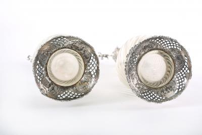 German Silver Mounted Cut Glass Pair Claret Jugs