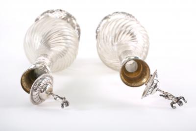 German Silver Mounted Cut Glass Pair Claret Jugs