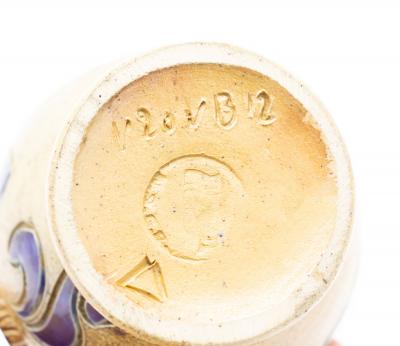 German Stoneware Pitcher with Incised Blue Decorations