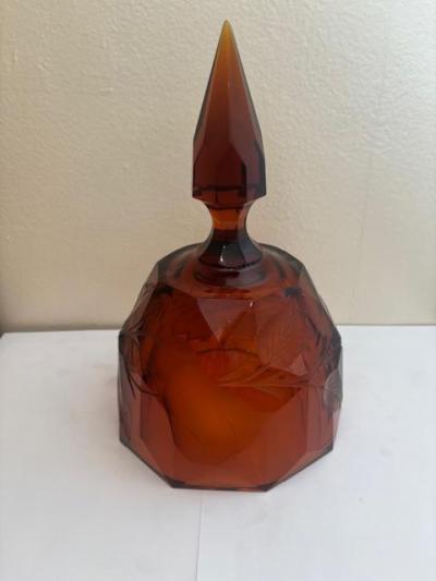 German Style Amber Cut Glass Urn With Finial Cover
