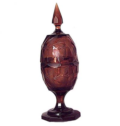 German Style Amber Cut Glass Urn With Finial Cover