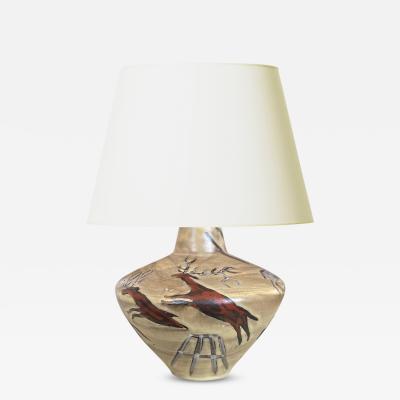 German Table Lamp with Cave Painting Design