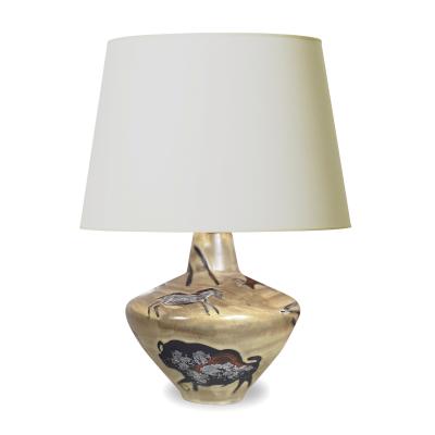 German Table Lamp with Hand Painted Cave Art Designs