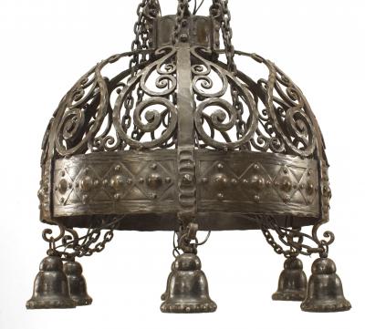 German Wrought Iron 1920s Dome Shaped Chandelier