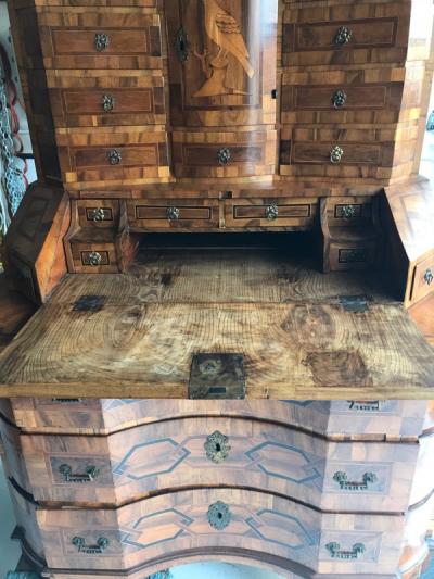 German baroque walnut and parquetry secretary